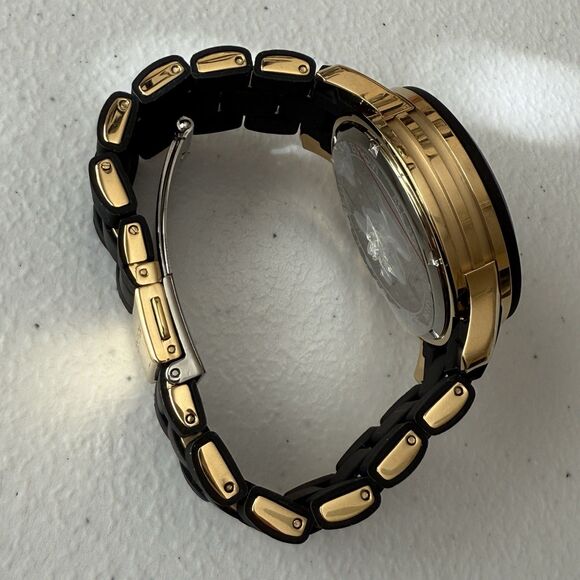 Michael Kors Runway Chronograph Gold Tone Black Silicone Women’s Watch 38mm - Picture 4 of 8